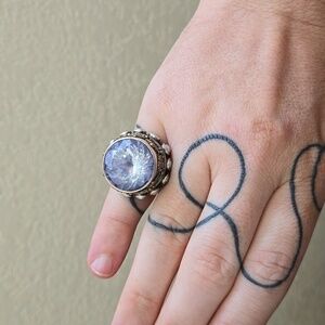 MARS VALENTINE ECHO OF THE DREAMER VERMEIL STERLING ART DECO FAN STATEMENT RING